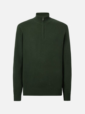 Jermyn Halbzip-Pullover aus 100 % Lammwolle in Moosgrün