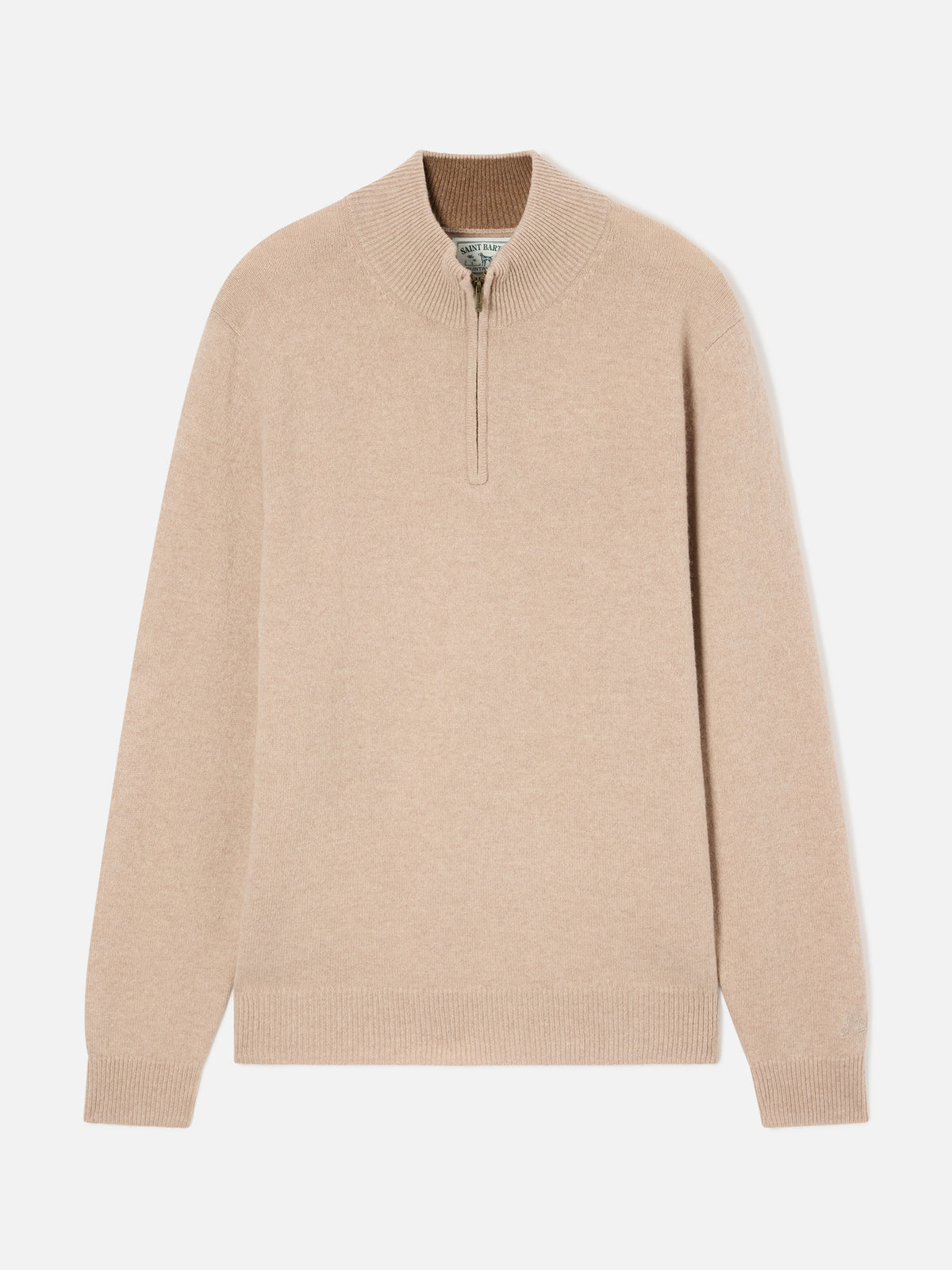 Pull demi-zip en laine d'agneau Jermyn beige avec col contrastant 