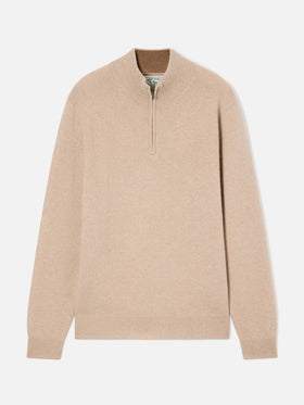 Pull demi-zip en laine d'agneau Jermyn beige avec col contrastant 