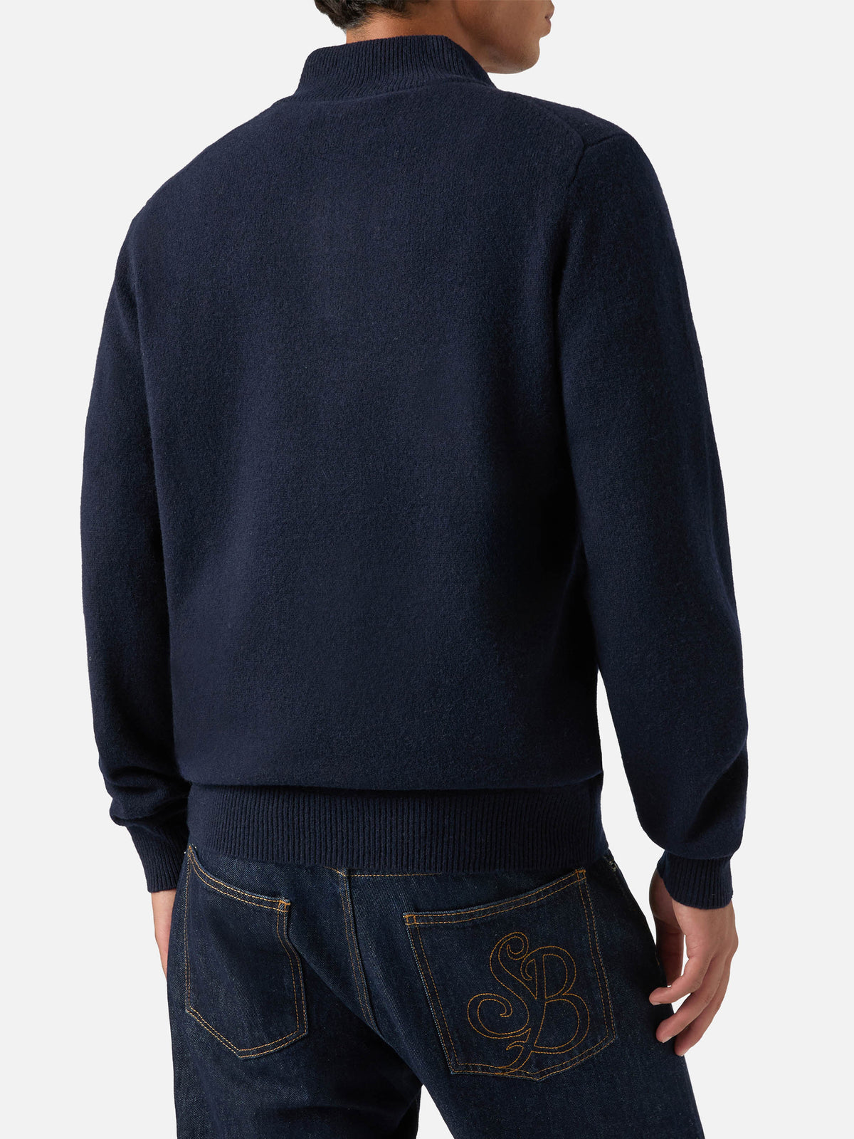 Jersey half zip de lambswool Jermyn Navy blue con cuello en contraste 