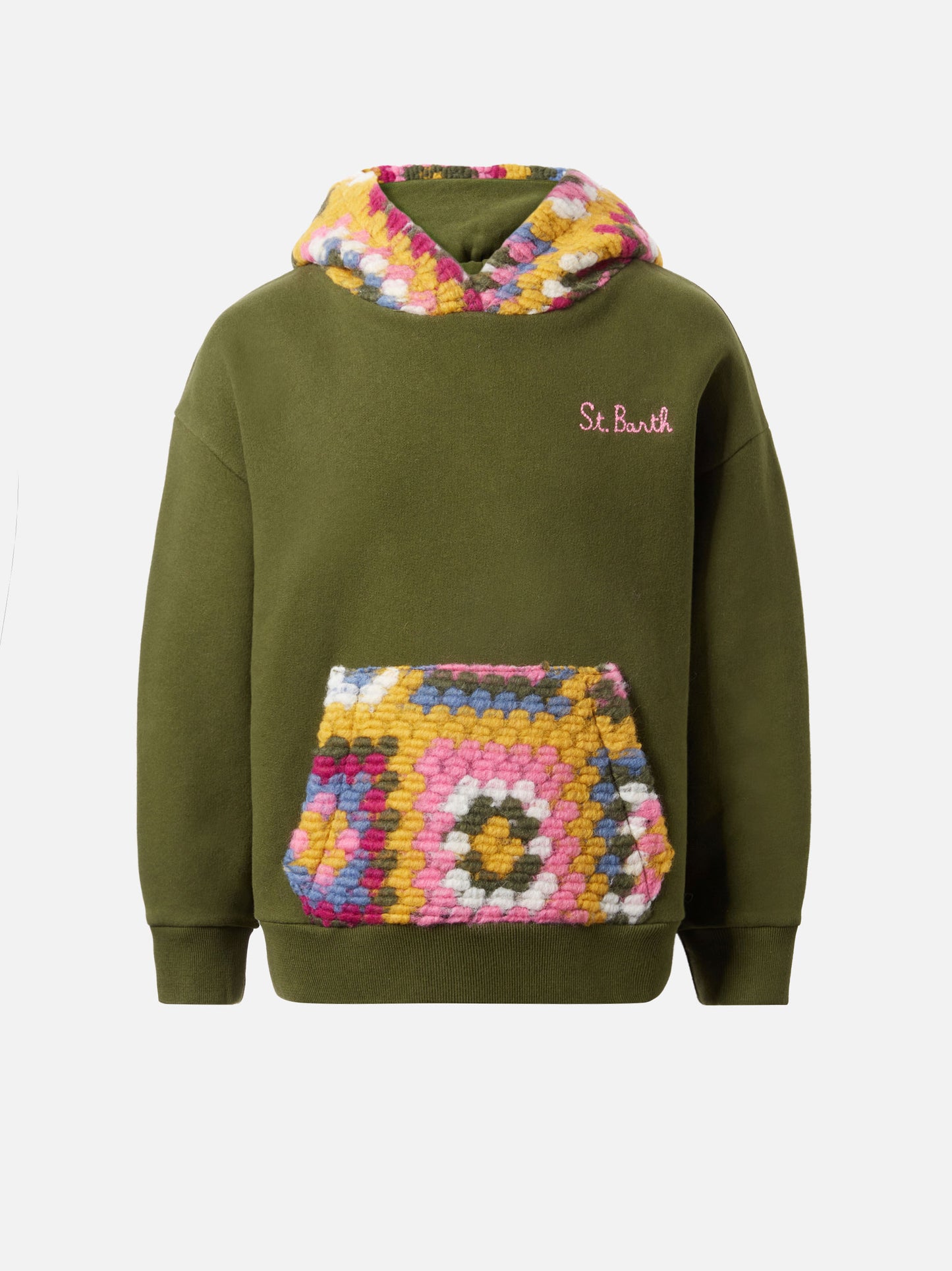 Sudadera con capucha verde Jeune Jr con motivo de crochet 