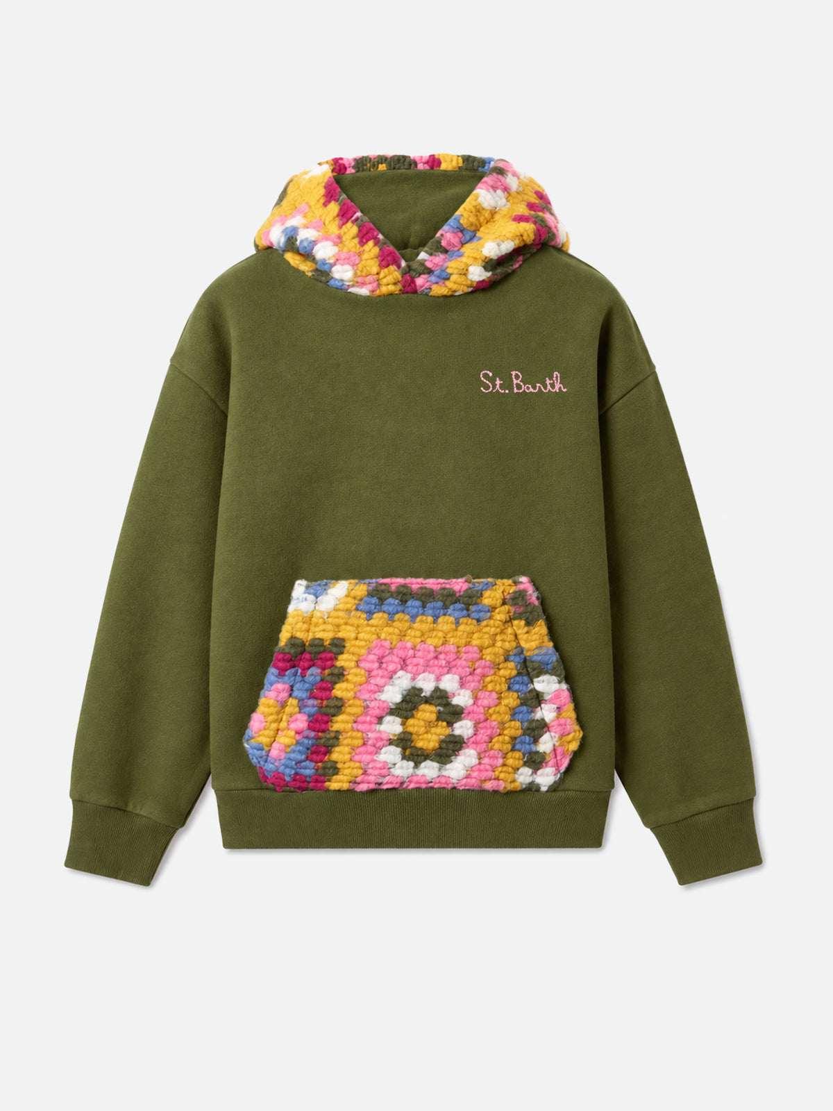 Sweat à capuche vert Jeune Jr avec motif au crochet 