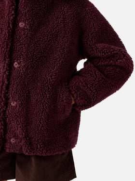 Teddy-Jacke Aubergine Jeanne aus Wollmischung mit Logo-Patch 