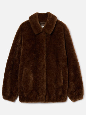 Brown Jeanne teddy jacket with logo embroidery