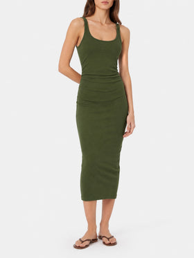 Jennifer abito canotta in jersey di cotone verde militare a coste