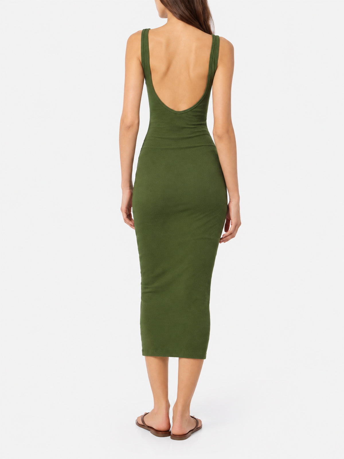 Jennifer abito canotta in jersey di cotone verde militare a coste