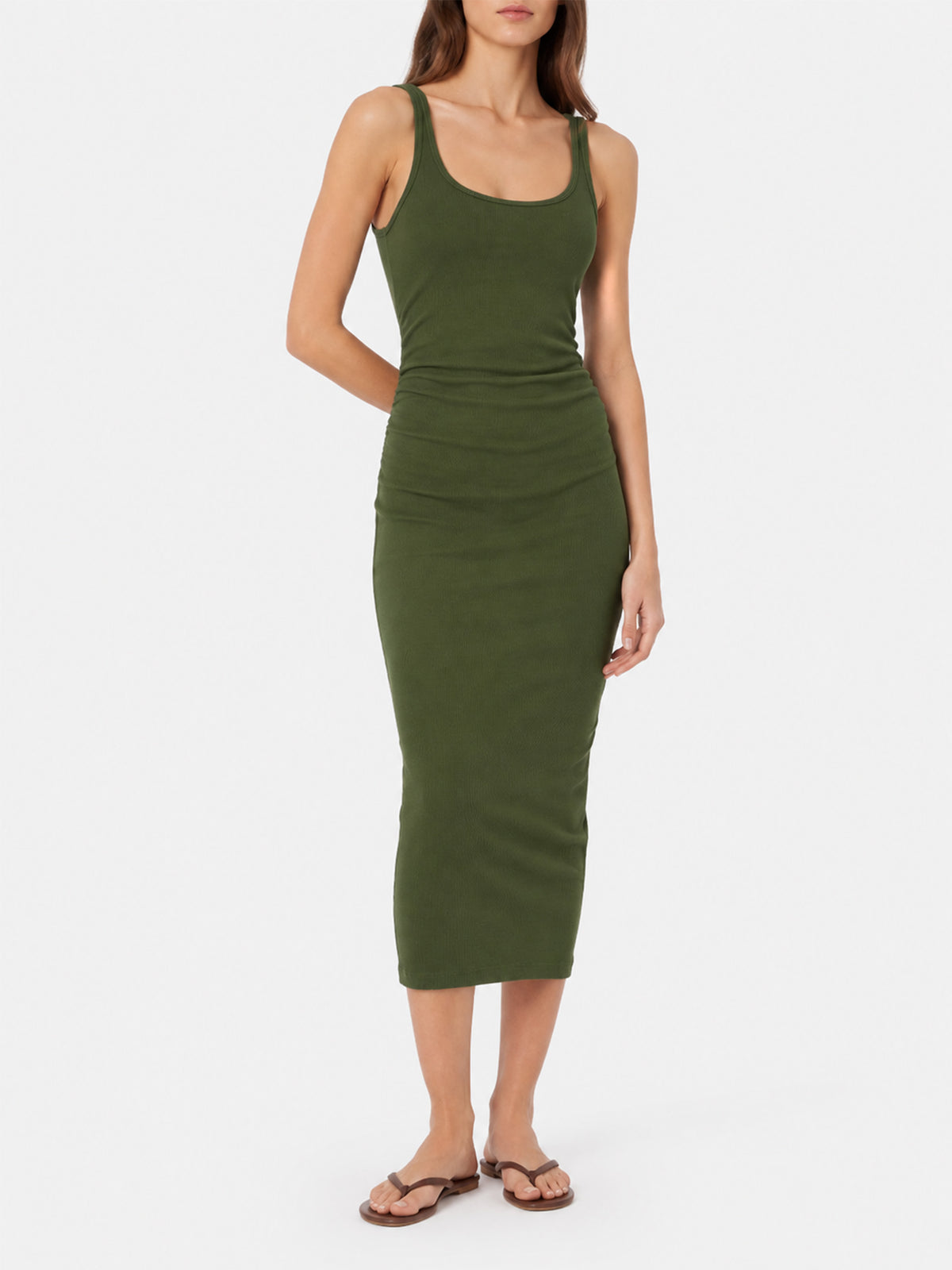 Jennifer weißes geripptes Baumwollkleid 