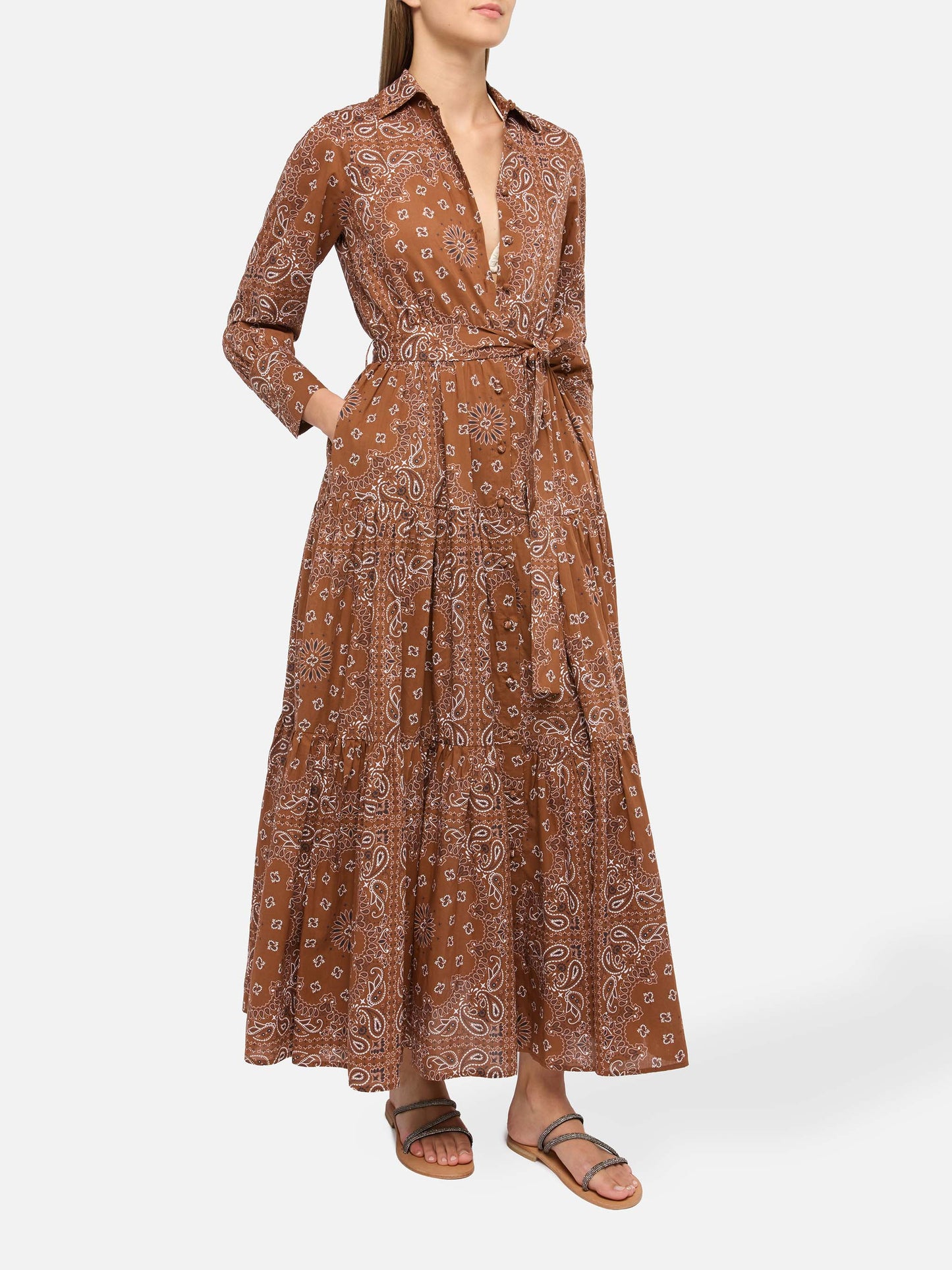 Braunes langes Bandana-Kleid für Damen von Jensen