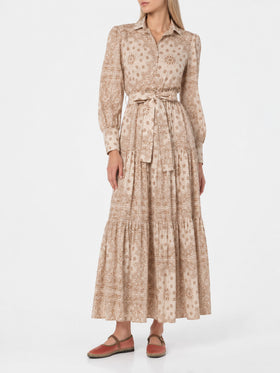 Vestido Jensen de algodón con estampado bandana beige 