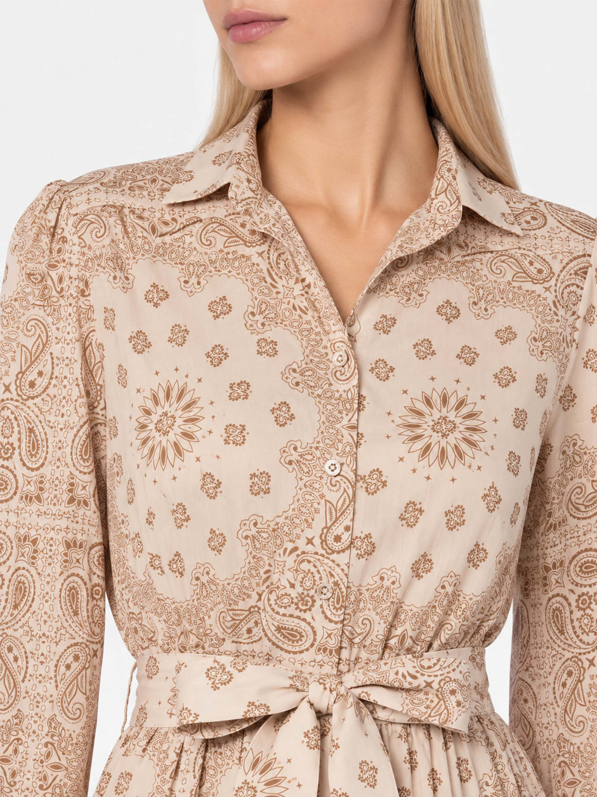Vestido Jensen de algodón con estampado bandana beige 