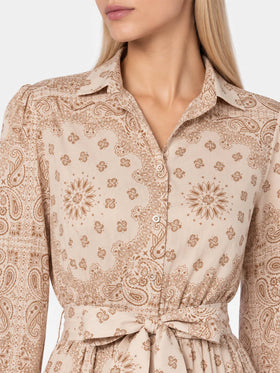 Vestido Jensen de algodón con estampado bandana beige 