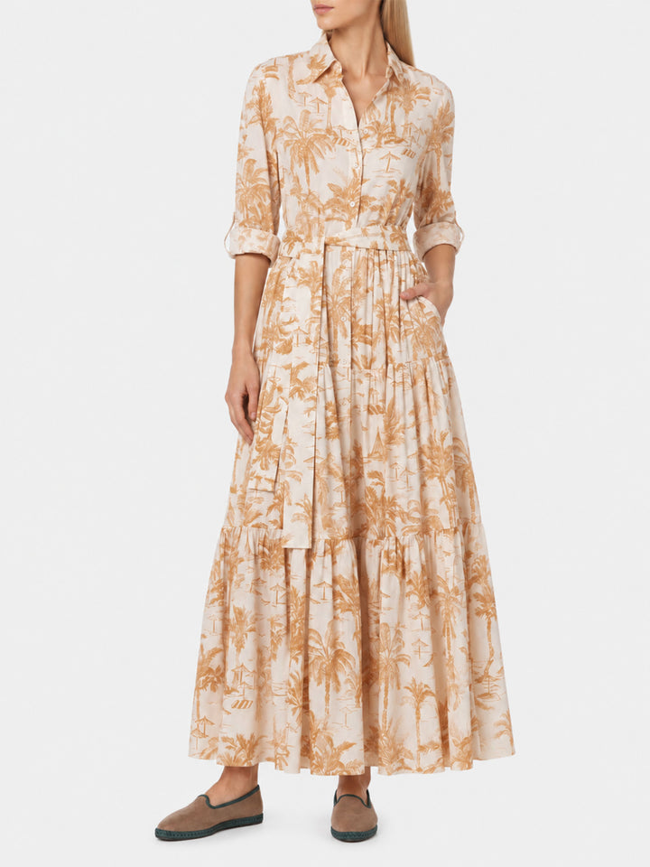 Jensen cotton long dress with Toile de Jouy print
