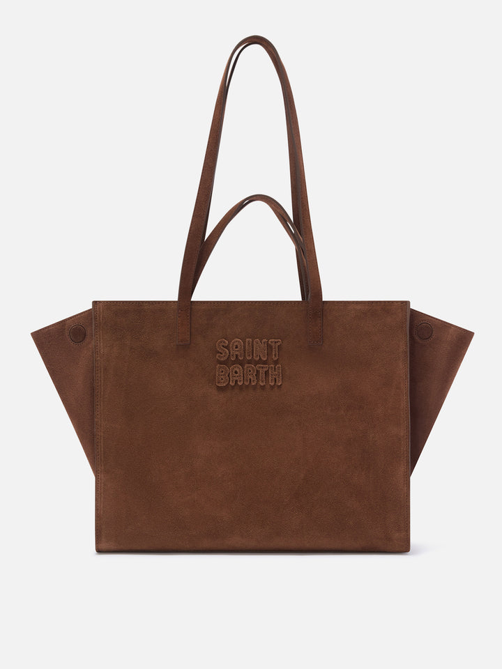 Braune große Jour Wildledertasche mit Logostickerei 