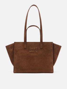 Borsa Medium Jour marrone in camoscio con ricamo logo