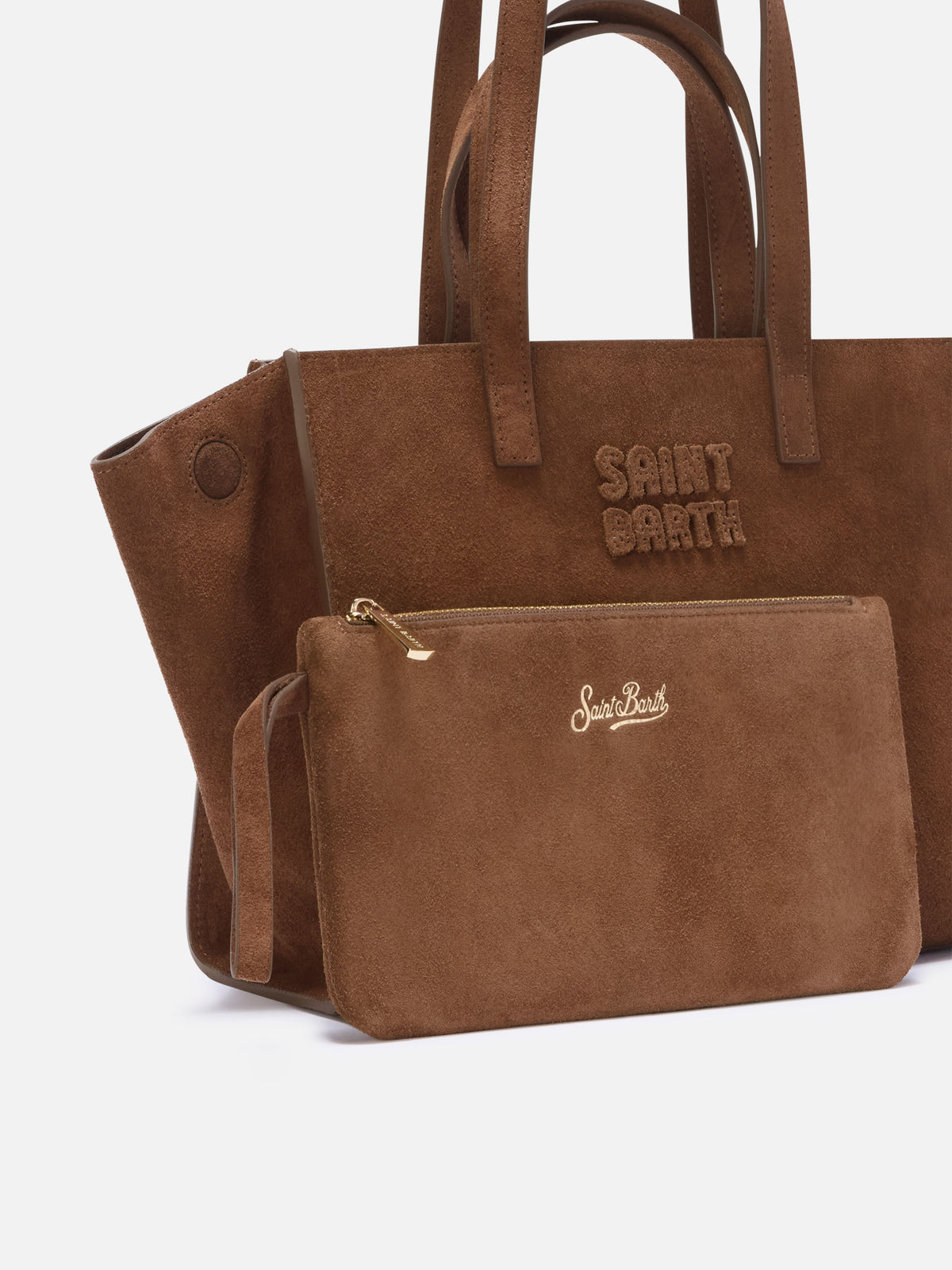 Borsa Medium Jour marrone in camoscio con ricamo logo