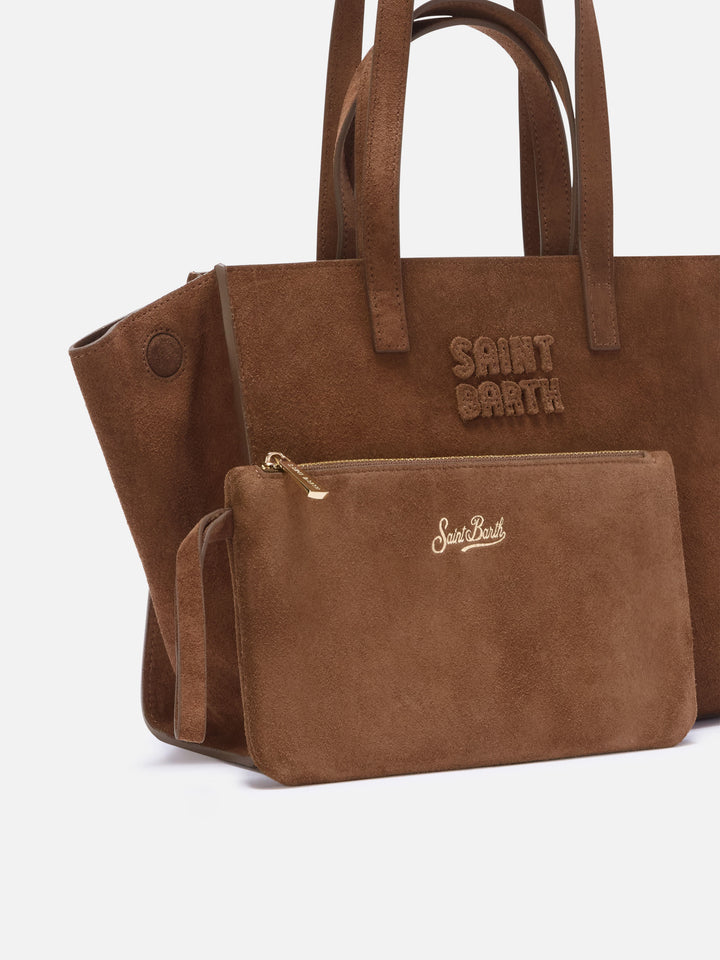 Sac Jour Medium en daim marron avec logo brodé 