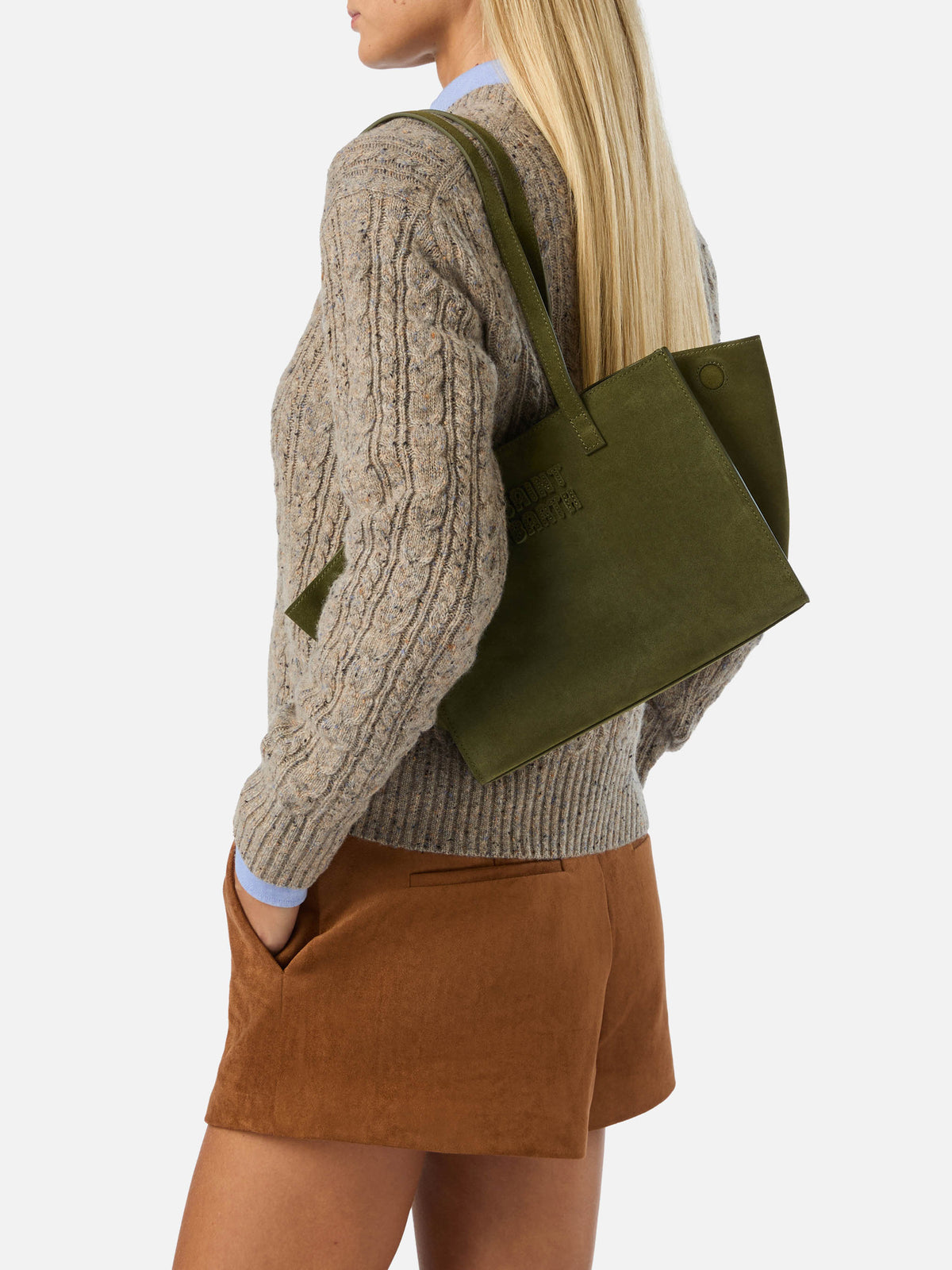 Medium Jour Wildledertasche in Military-Grün mit Logo-Label 