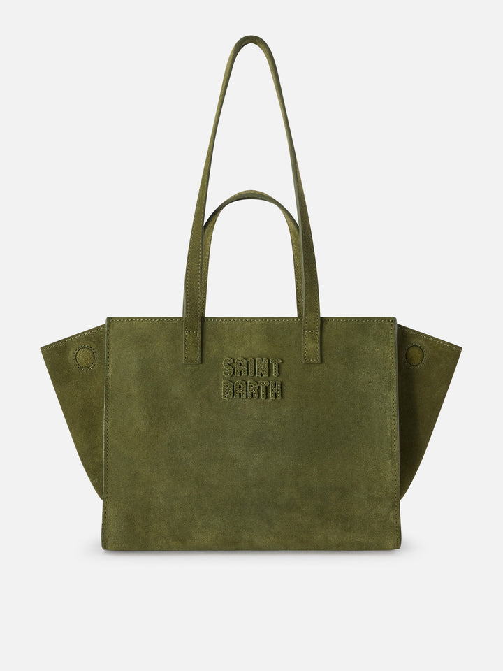 Sac Medium Jour en daim vert militaire avec étiquette logo 