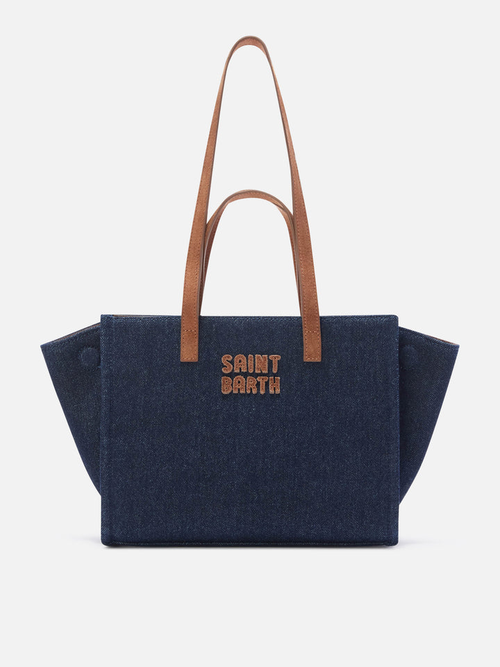 Blue Bolso Medium Jour de denim con asas de ante 