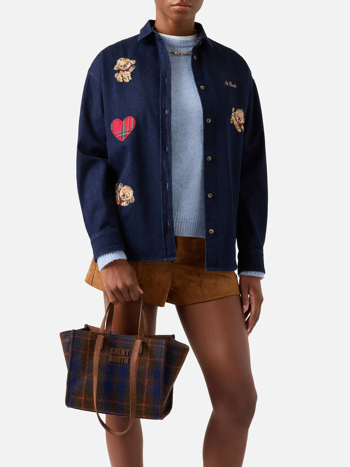 Bolso Jour mediano con estampado tartán y asas de ante 