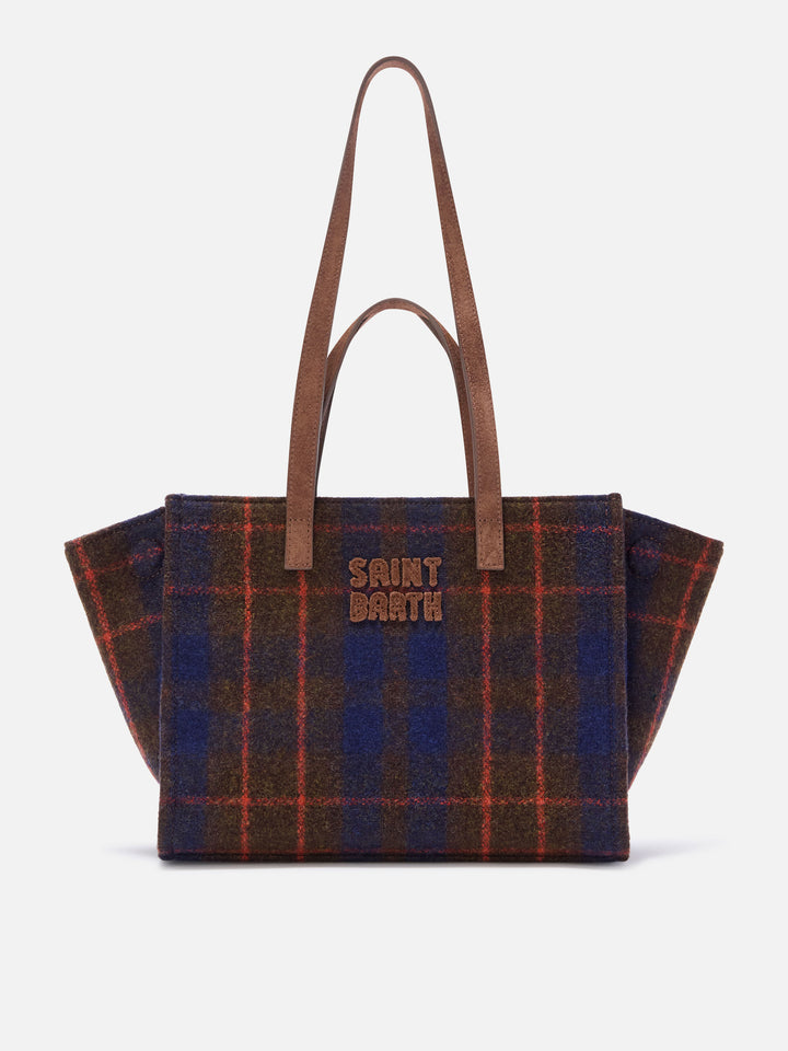 Bolso Jour mediano con estampado tartán y asas de ante 