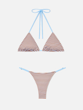 Bikini Joleah String rayé marron et blue 