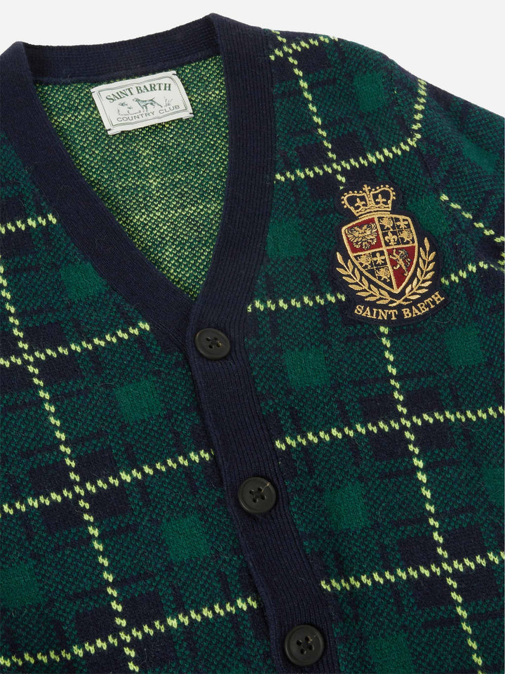 Boy cardigan with tartan jacquard