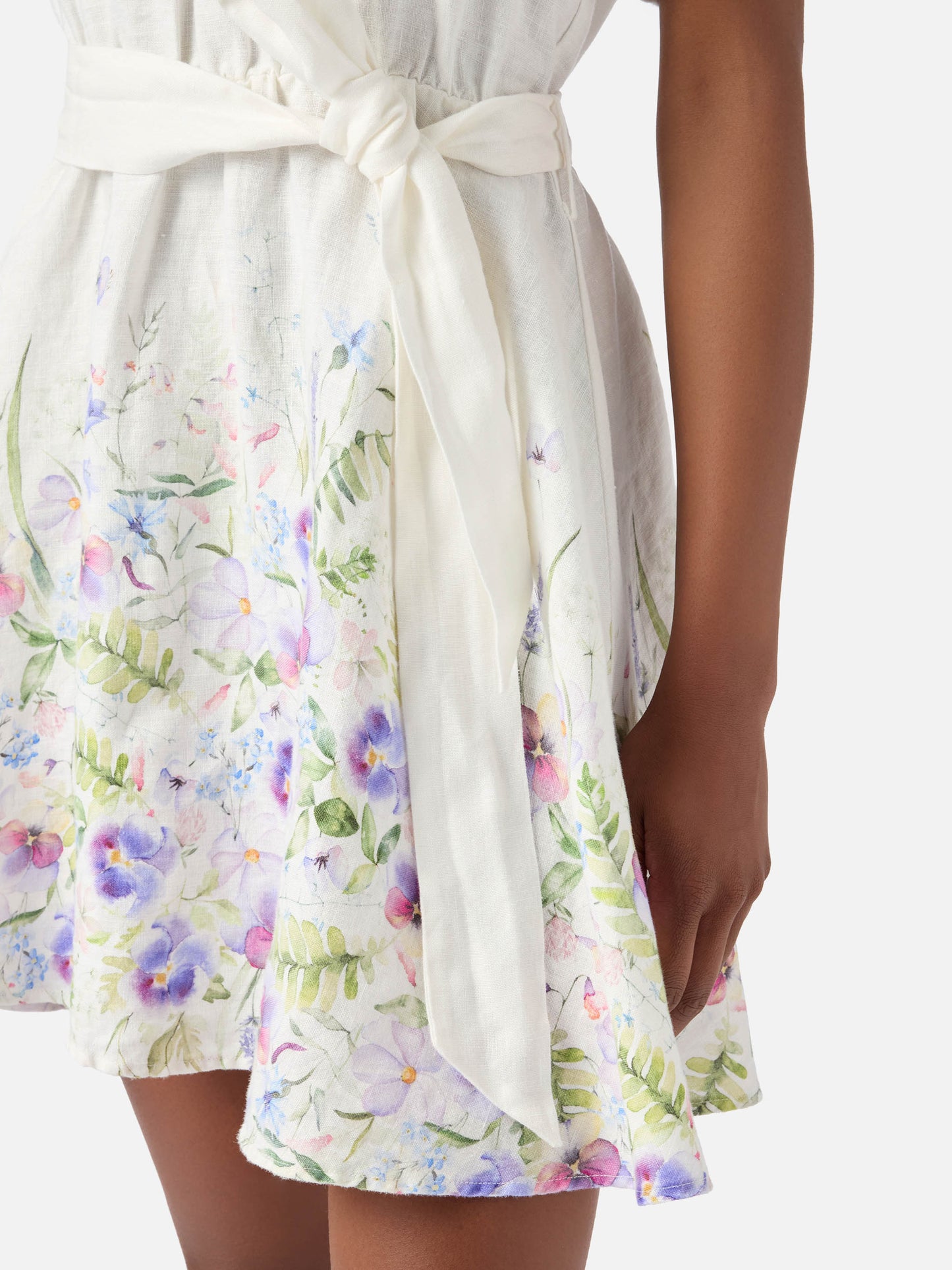 Short Joseline dress in linen with floral print
