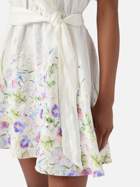 Short Joseline dress in linen with floral print