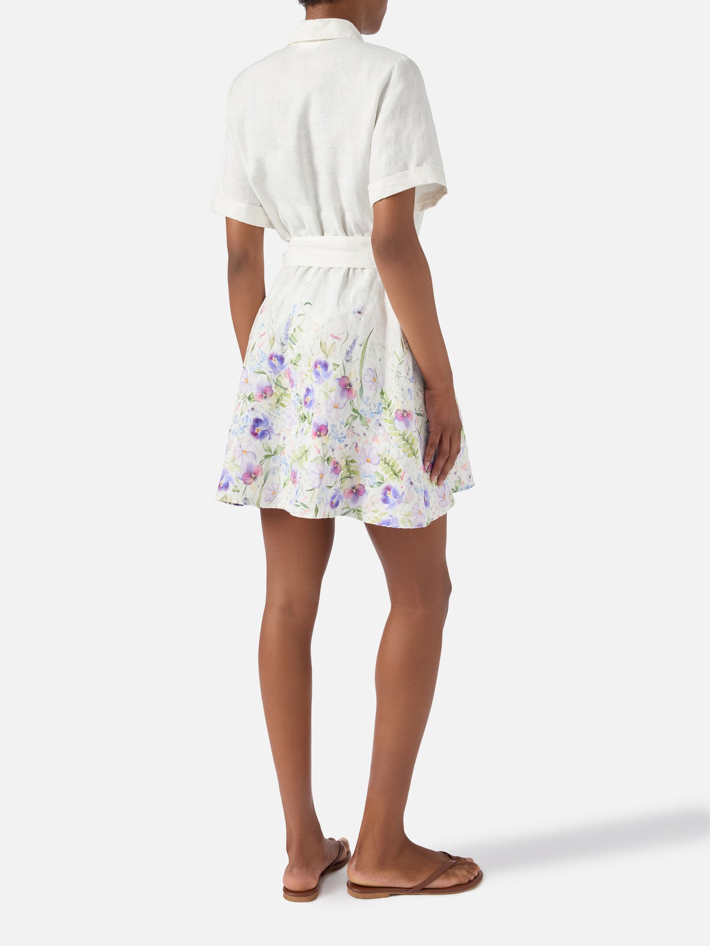 Short Joseline dress in linen with floral print