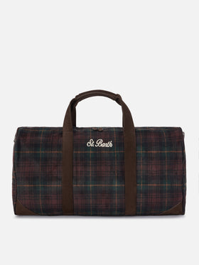 Borsone Jetleg in misto lana con motivo tartan e bordi effetto pelle