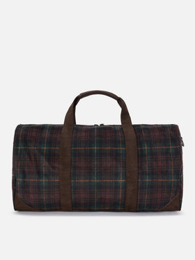 Borsone Jetleg in misto lana con motivo tartan e bordi effetto pelle