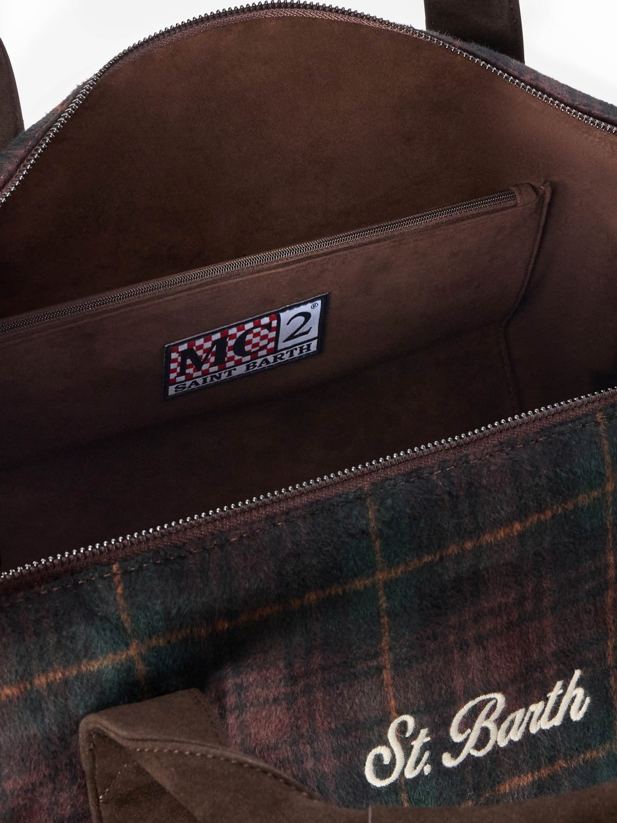 Borsone Jetleg in misto lana con motivo tartan e bordi effetto pelle
