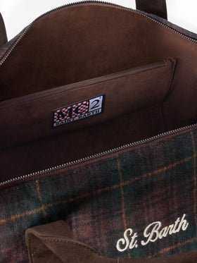 Borsone Jetleg in misto lana con motivo tartan e bordi effetto pelle