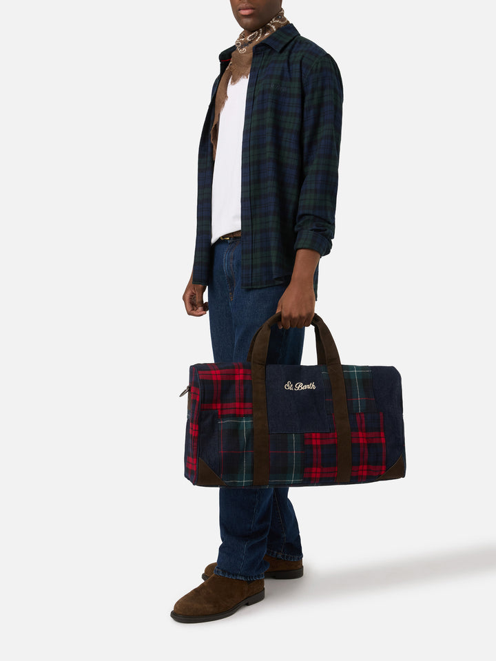 Bolsa de viaje Jetleg en denim patchwork y tartán con detalles en piel sintética 