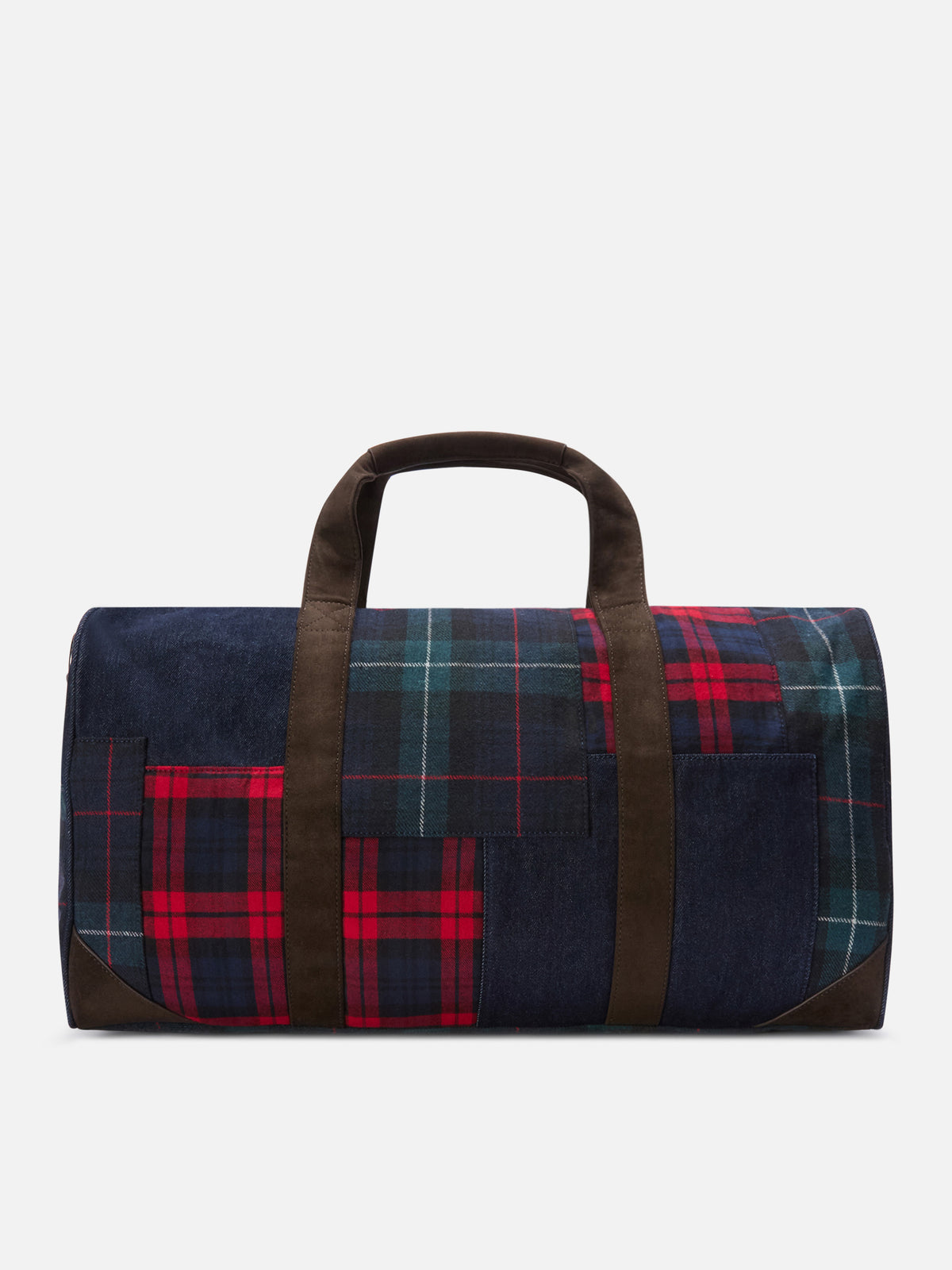 Borsone Jetleg con patchwork denim e tartan e bordi effetto pelle