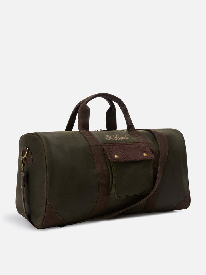 Bolso tipo duffle Jetleg encerado verde militar con bordado del logo 