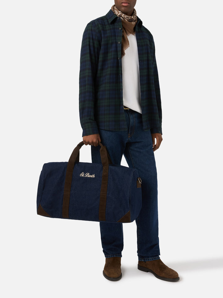 Blue Bolsa de viaje de denim Jetleg con bordado del logo 