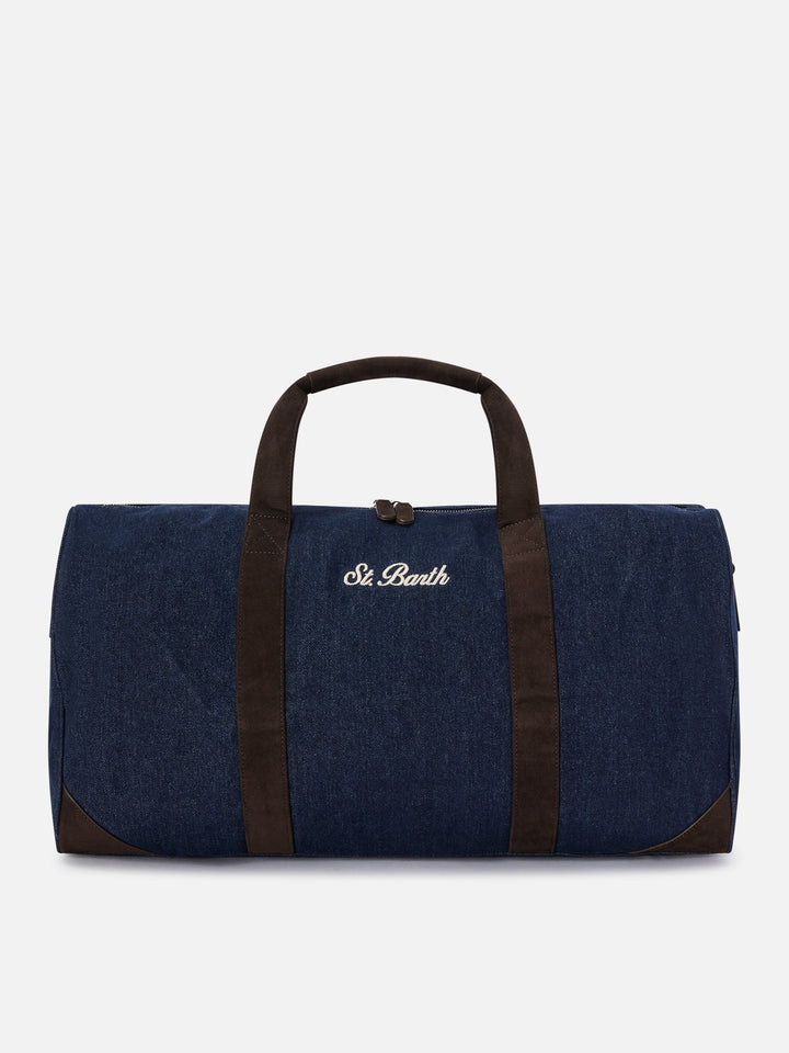 Blue Bolsa de viaje de denim Jetleg con bordado del logo 