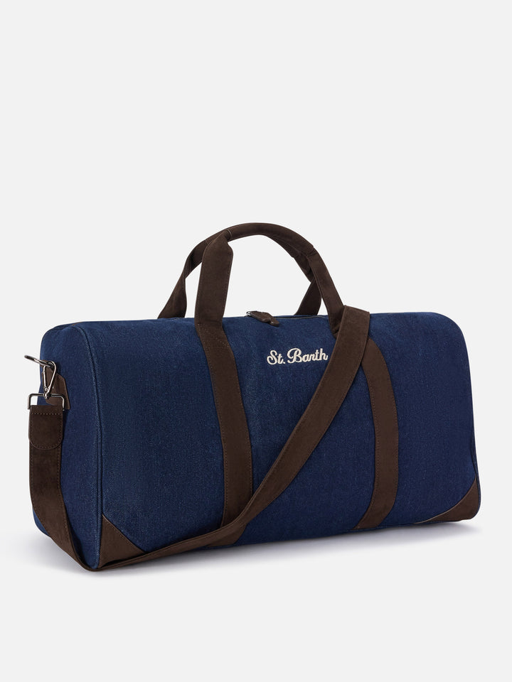 Blue Bolsa de viaje de denim Jetleg con bordado del logo 