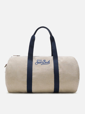 Borsone Round Jetleg in lino beige con logo ricamato a contrasto