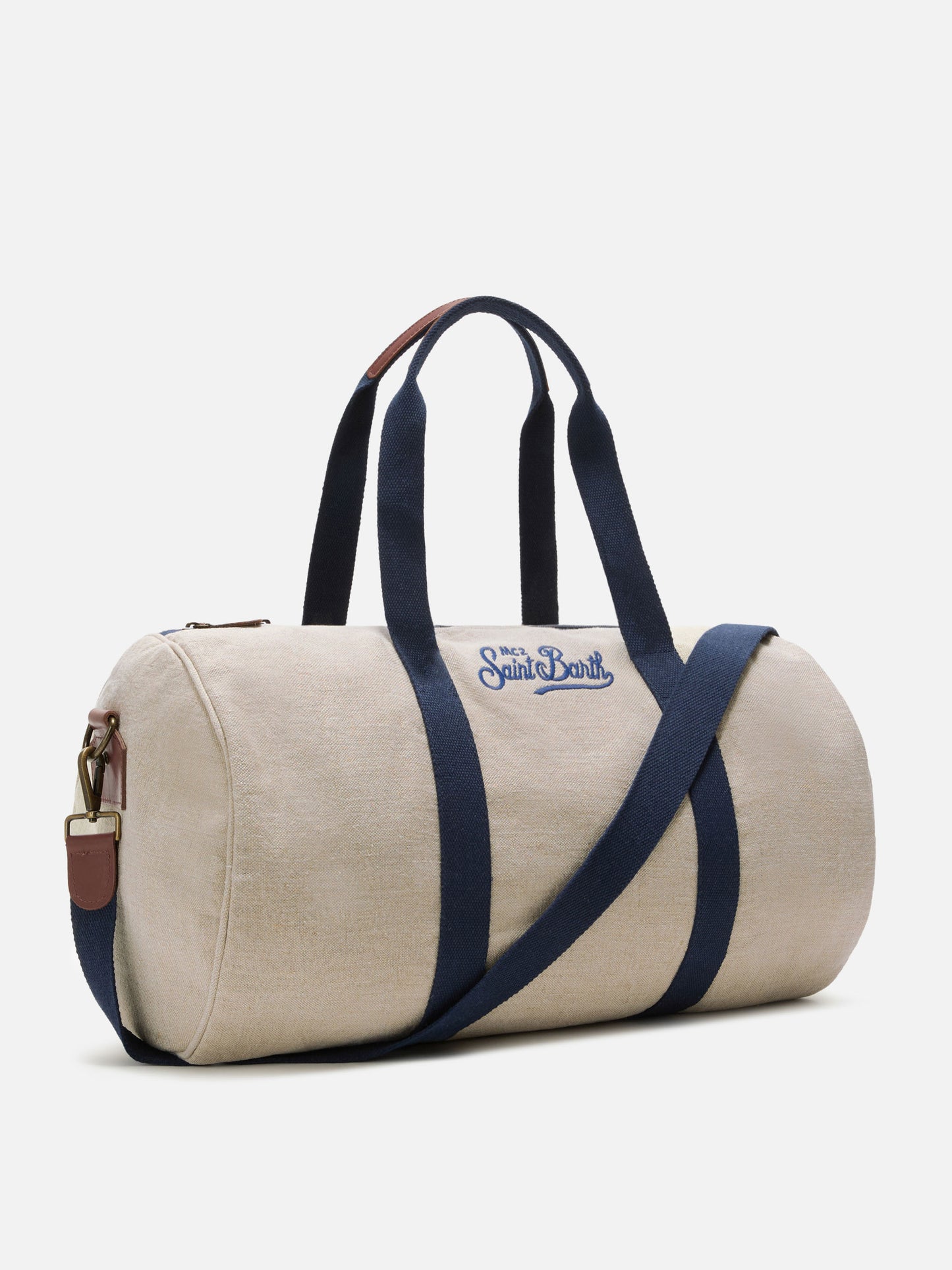 Borsone Round Jetleg in lino beige con logo ricamato a contrasto