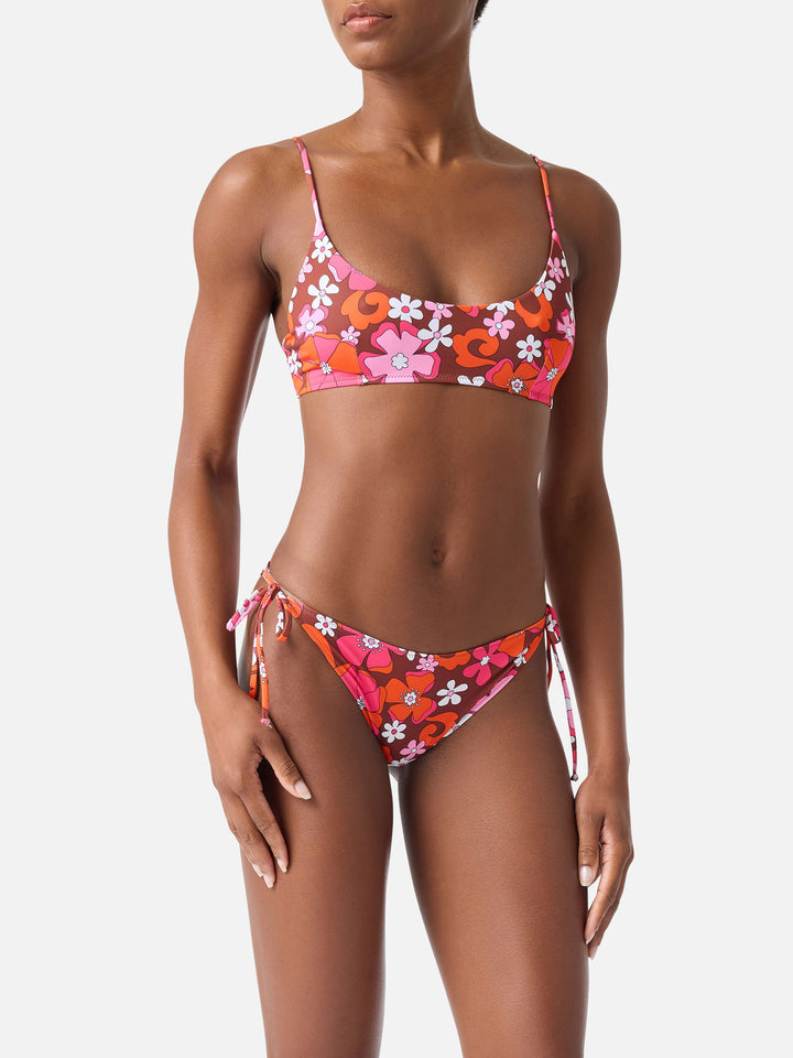 Judy Virgo Bralette-Bikini mit Retro-Blumenmuster 