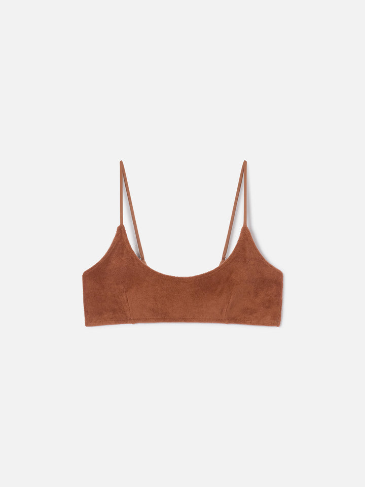 Braunes Judy Bikini-Oberteil aus Frottee in Bralette-Form 