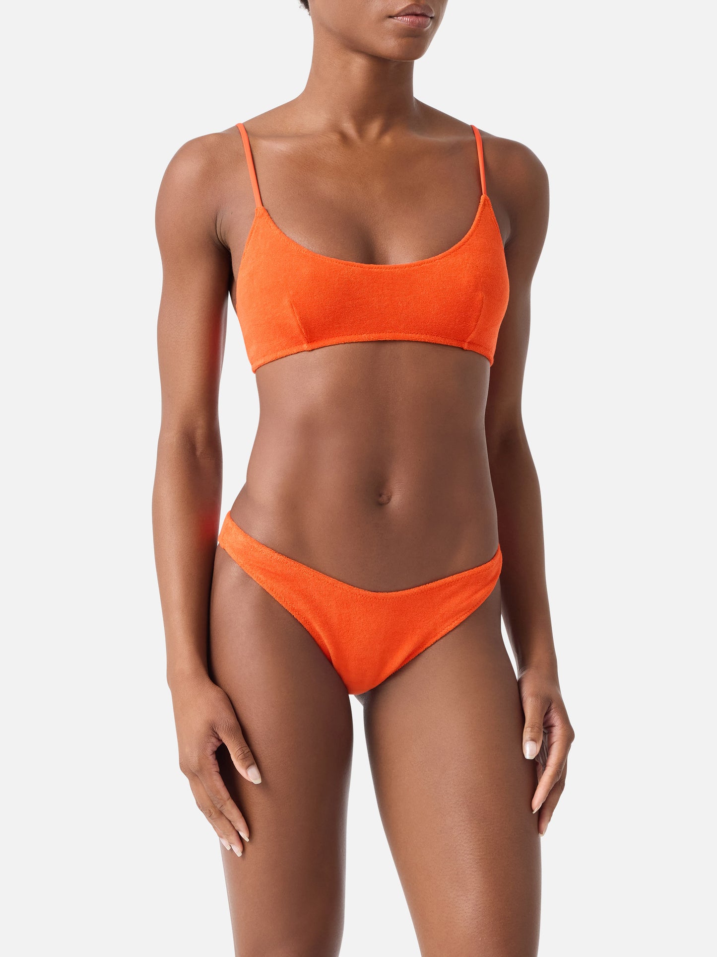 Judy Naomi Bralette-Bikini aus orangefarbenem Frottee 
