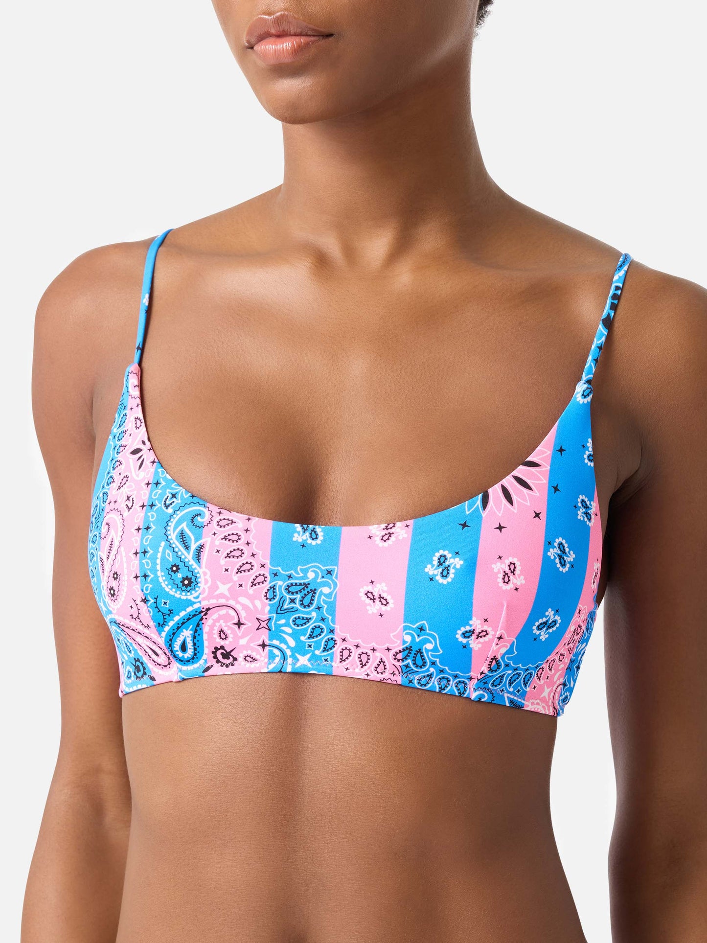 Judy Naomi striped bandana bralette bikini dusty blue and pink