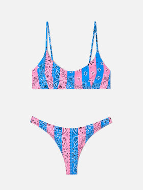 Judy Naomi striped bandana bralette bikini dusty blue and pink