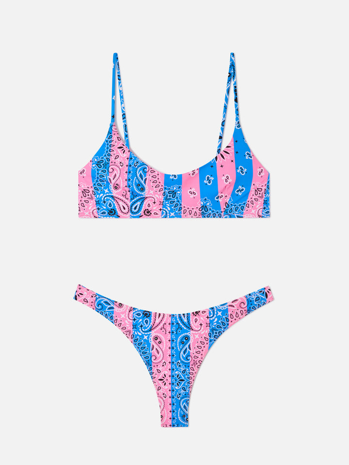 Judy Naomi gestreifter Bandana-Bralette-Bikini in Dusty Blue und Pink 