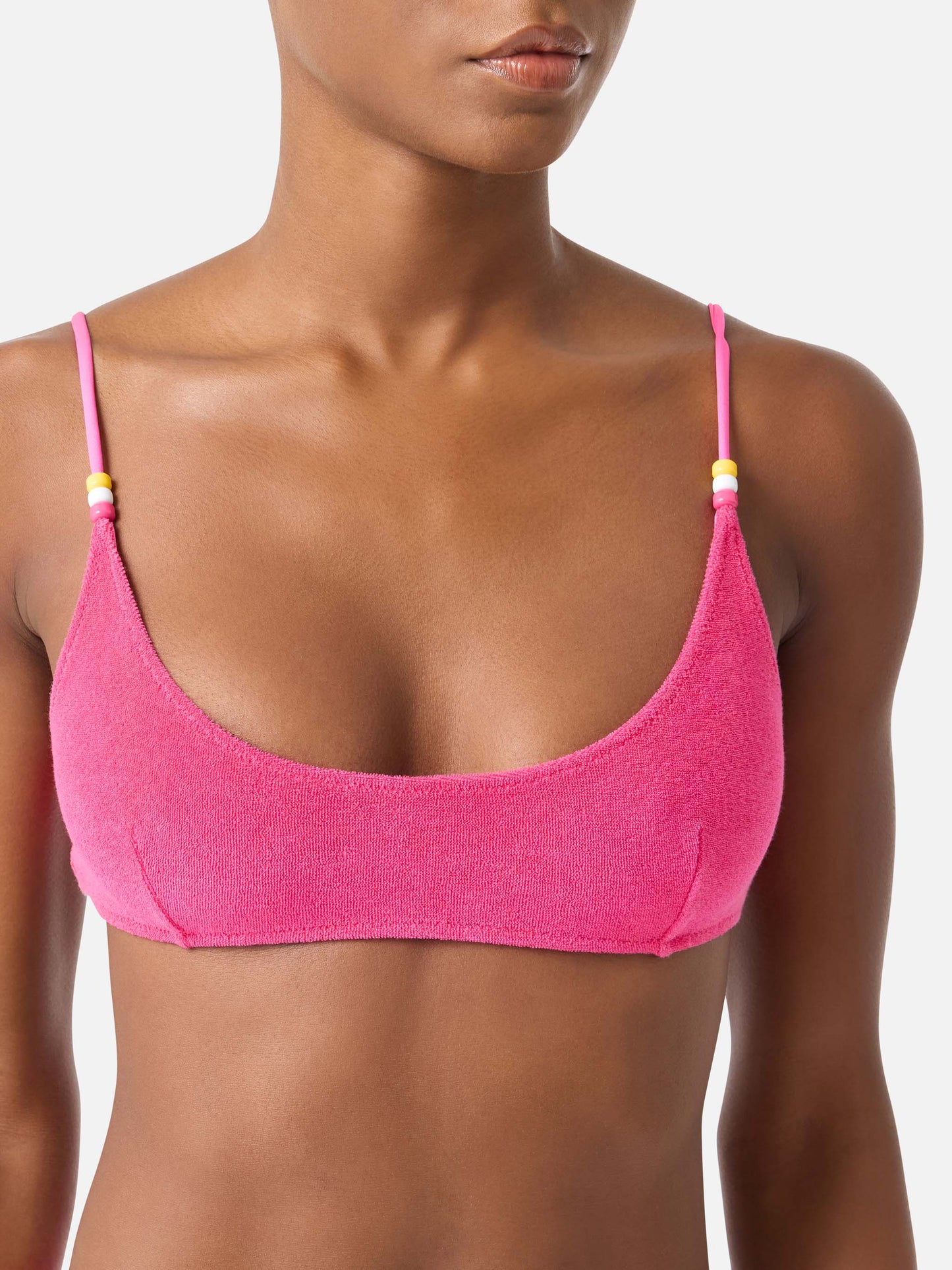 Bralette-Bikinioberteil Judy aus fuchsiafarbenem Frottee 