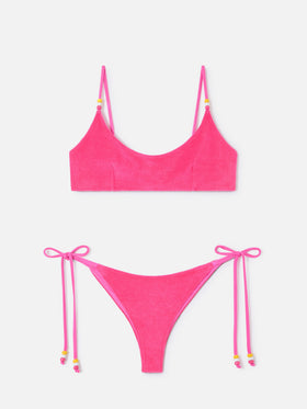 Bikini Judy Marielle bralette in tessuto effetto spugna fucsia